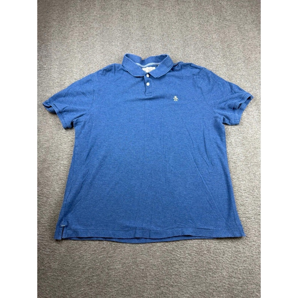 Original Penguin Mens XL Blue Pique Polo Shirt Short Sleeve Collared Embroidered